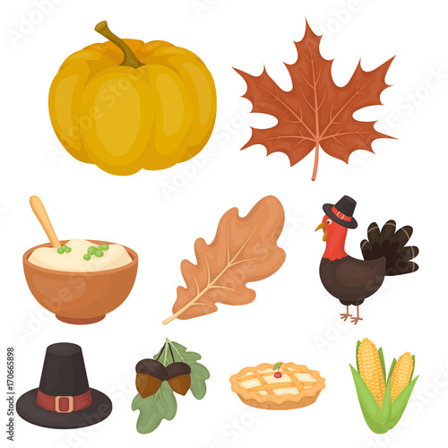 Canadian Thanksgiving Day set icons in cartoon style. Big collection of canadian Thanksgiving Day vector symbol stock illustration