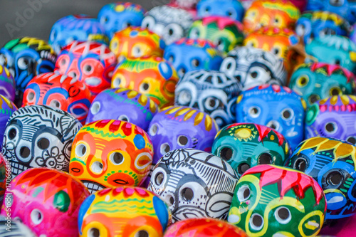 Colorful skulls with selective focus