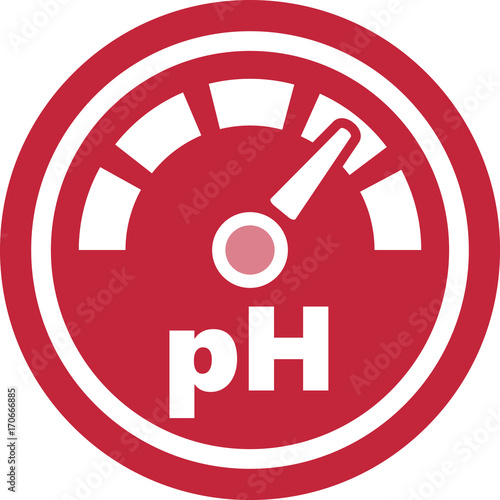 pH increase measurement red round vector icon