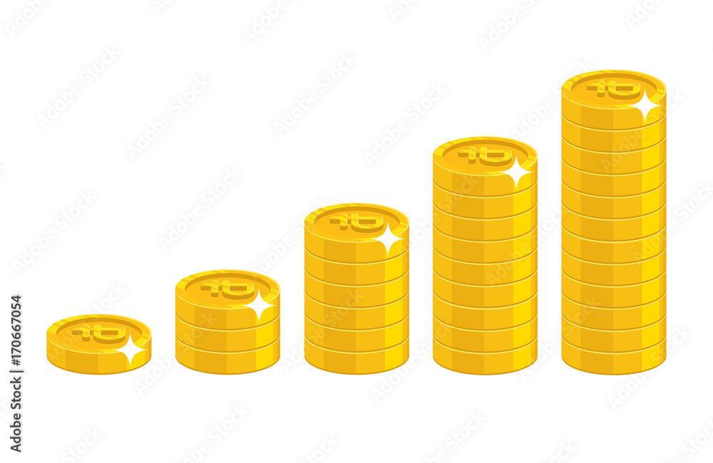 Ruble coin stack. Good financial foundation start, becoming rich. Business success and economy concept. Cartoon vector illustration isolated on white background Ruble coin stack. Good financial foundation start, becoming rich. Business success and economy concept. Cartoon vector illustration isolated on white background