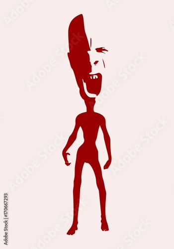 Posing zombie silhouette with abnormally enlarged head. Halloween theme background