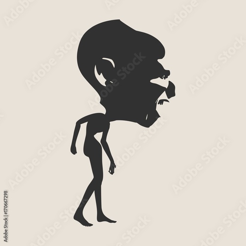 Posing zombie silhouette with abnormally enlarged head. Halloween theme background