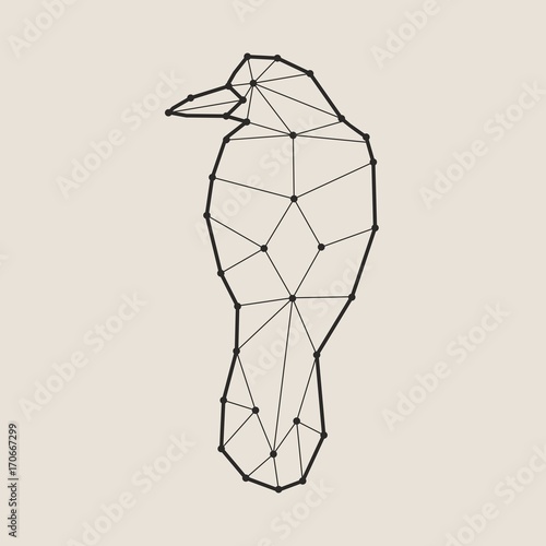 Illustration of the black raven bird.Triangular icon. Geometric trendy line design. Vector illustration for tattoo or coloring book. Connected lines with dots.