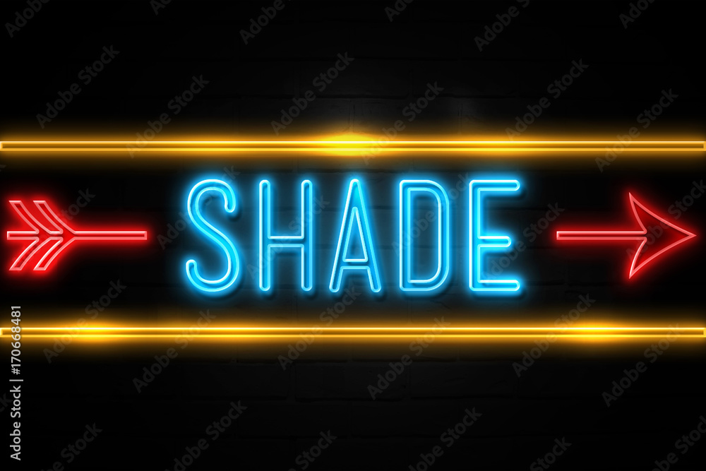 Shade  - fluorescent Neon Sign on brickwall Front view