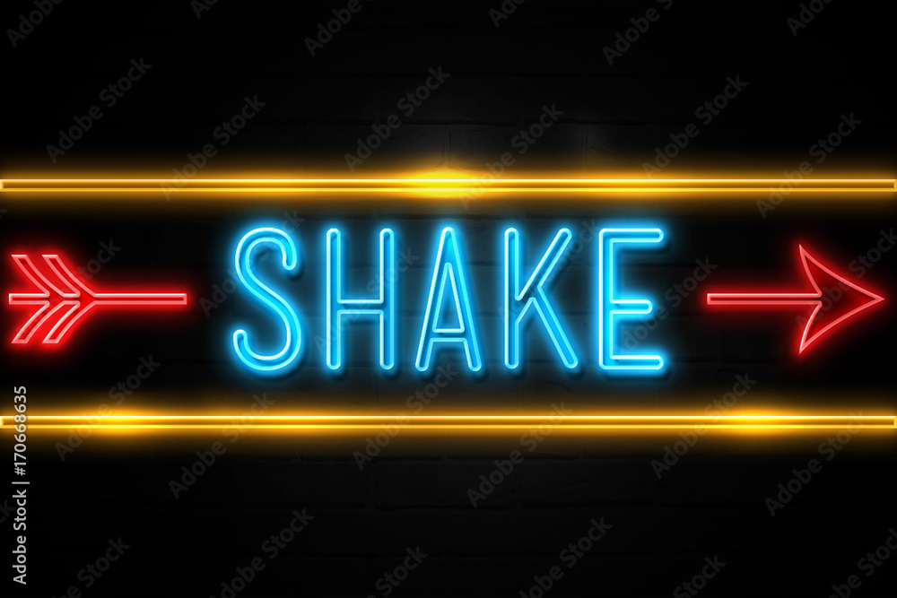Shake  - fluorescent Neon Sign on brickwall Front view