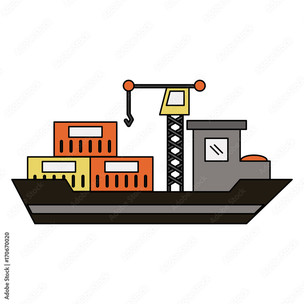 crane cargo ship with containers industry related icon image vector illustration design 