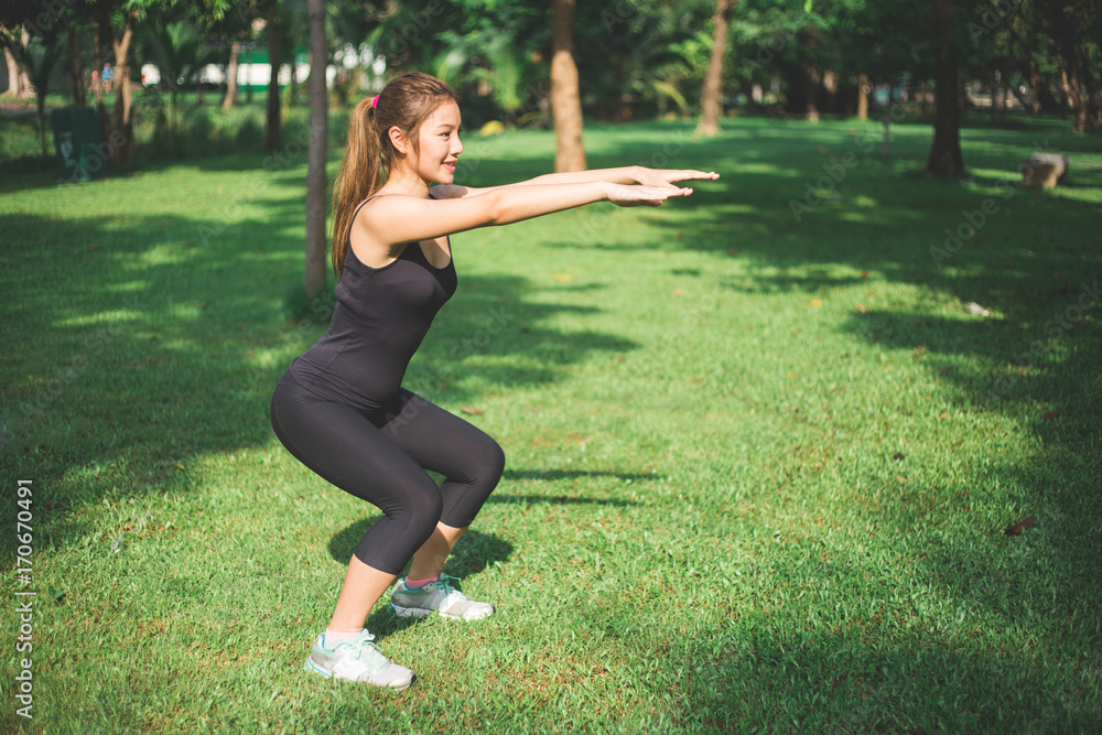 Young asian lady exercise outdoor