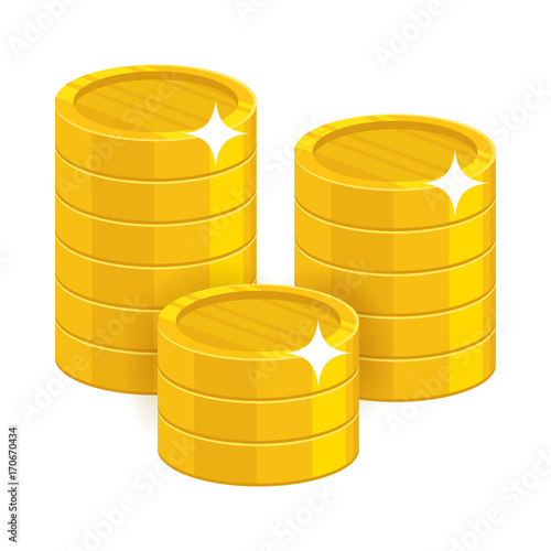 Cartoon gold coins. Having a lot of money and possessions symbol. Business finance and economy concept. Cartoon vector illustration isolated on white background