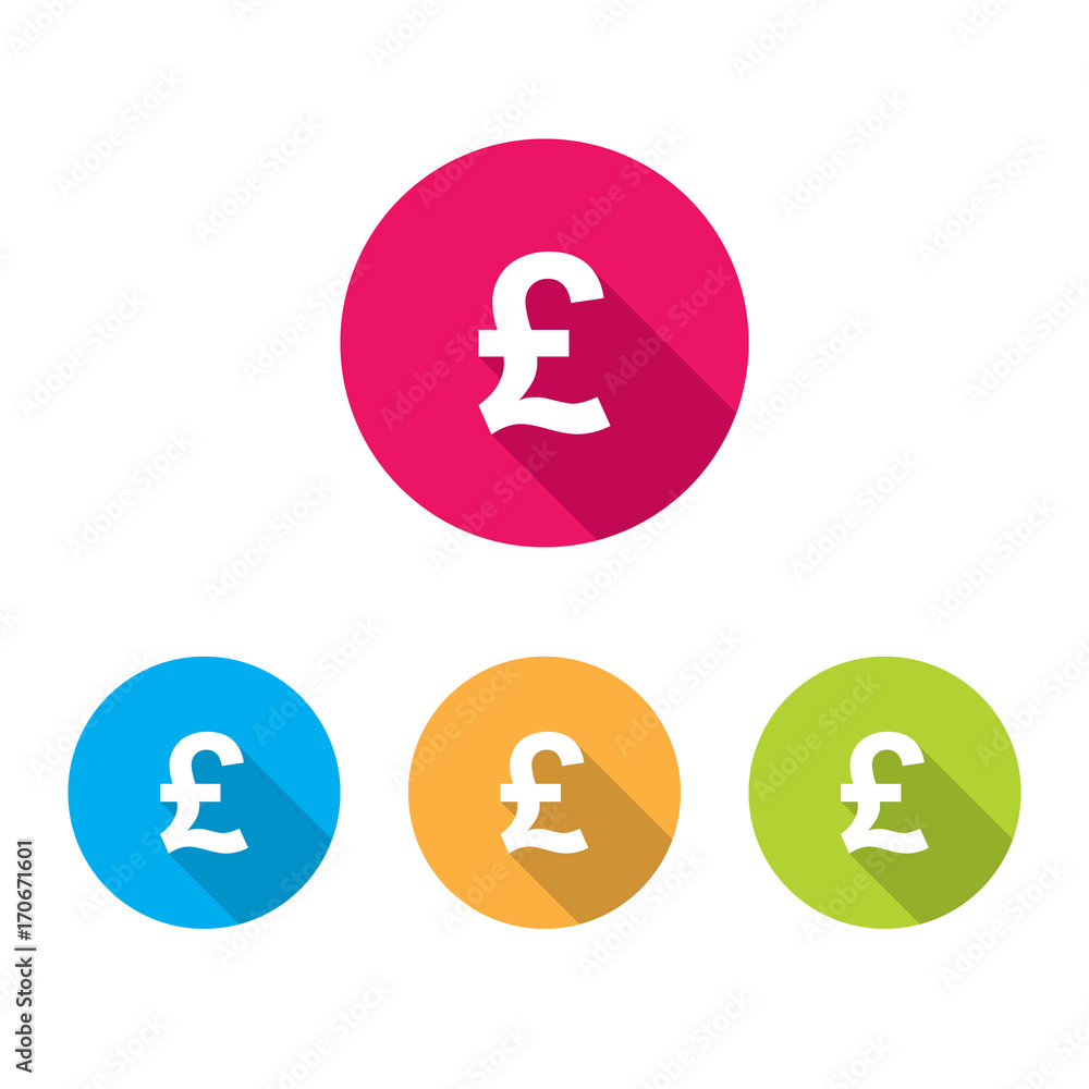 Pound Sterling Icons With Long Shadow Pound Sterling Icons With Long Shadow