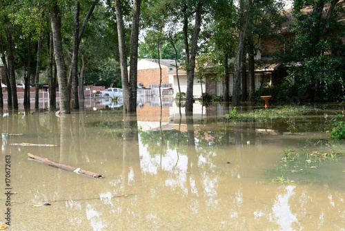 Post hurricane Harvey flooding in Houston at Memorial Drive and Whitewing Lane