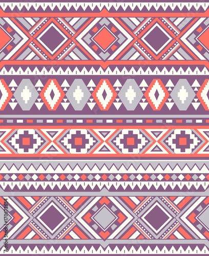 Seamless Ethnic pattern textures. Orange & Purple colors. Navajo geometric print. Rustic decorative ornament. Abstract geometric pattern. Native American pattern. Ornament for the design of clothing