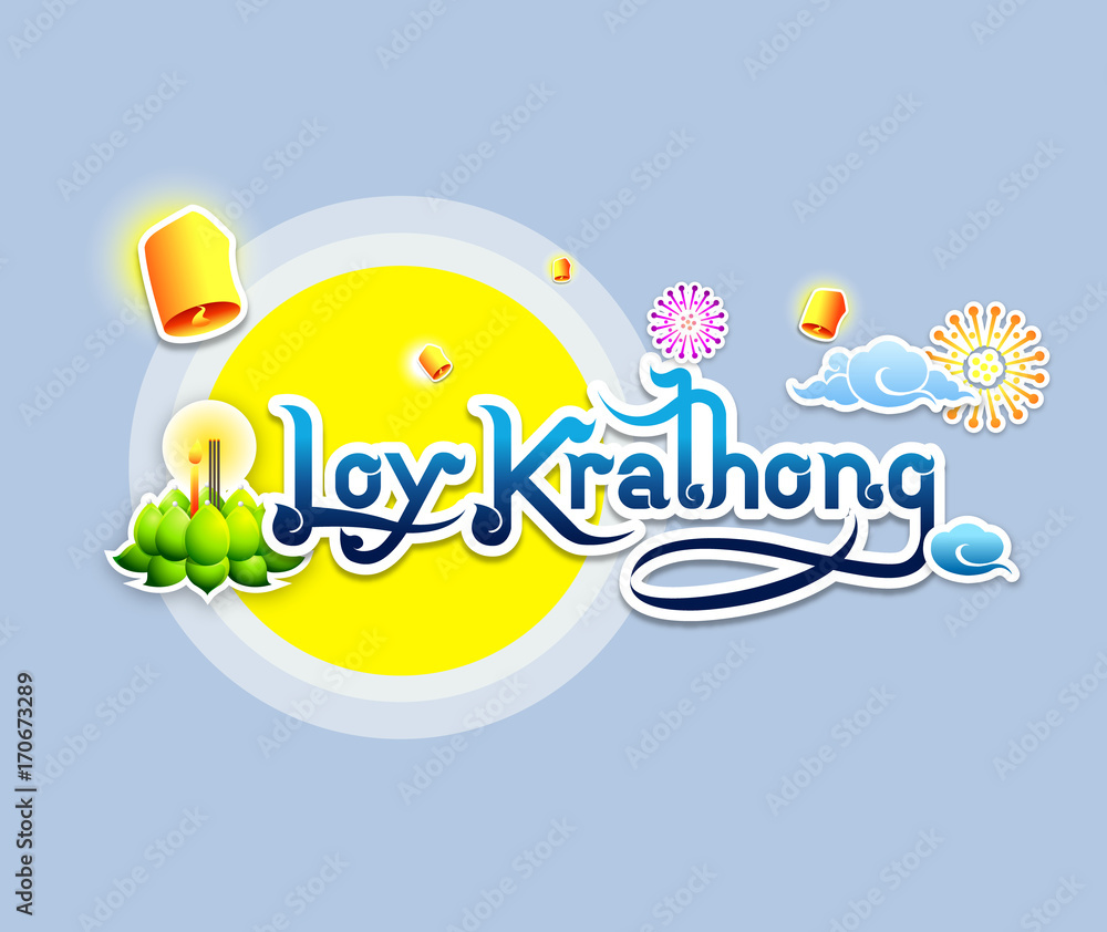 Loy Krathong typography design on blue background-Vector Illustration