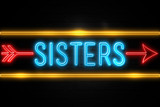 Sisters  - fluorescent Neon Sign on brickwall Front view