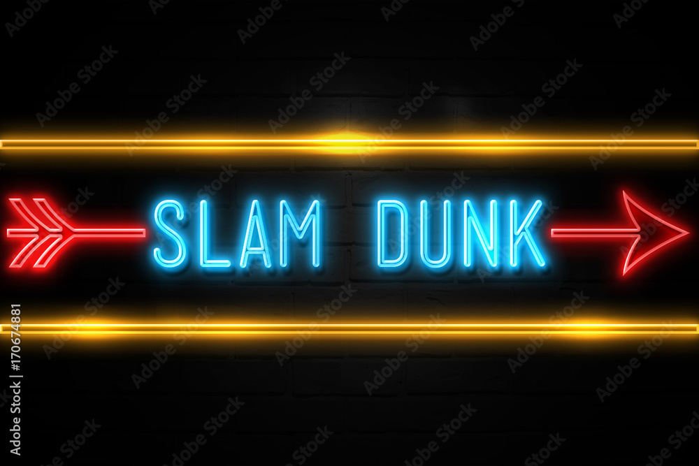 Slam Dunk  - fluorescent Neon Sign on brickwall Front view