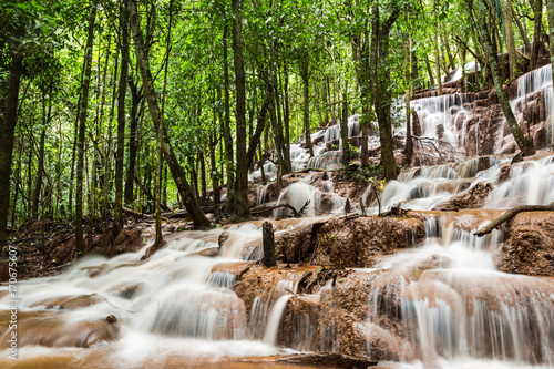 Beautiful waterfall in deep forest  Pa Wai Waterfall in tropical rain forest  Khirirat  Phop Phra  Tak  Thailand