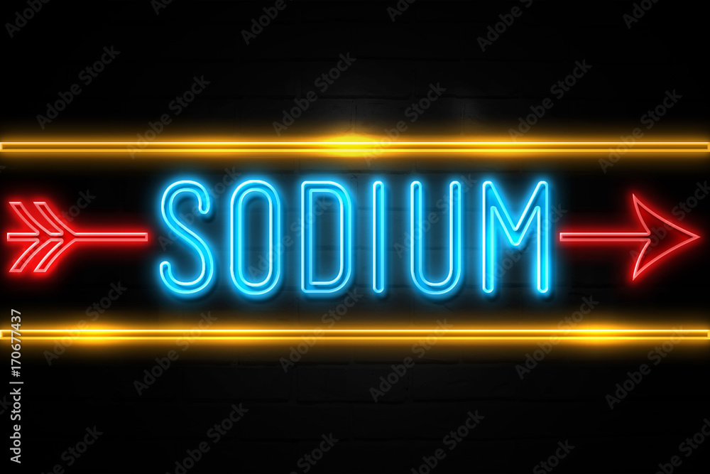 Obraz premium Sodium - fluorescent Neon Sign on brickwall Front view