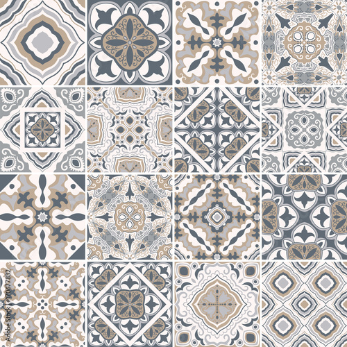 Traditional ornate portuguese decorative tiles azulejos. Abstract background. Vector hand drawn illustration, typical portuguese tiles, Ceramic tiles. Set of mandalas