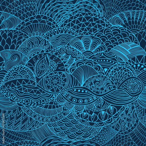 Vector pattern abstract background with colorful ornament. Hand draw illustration, coloring book zentangle. Algae sea motif