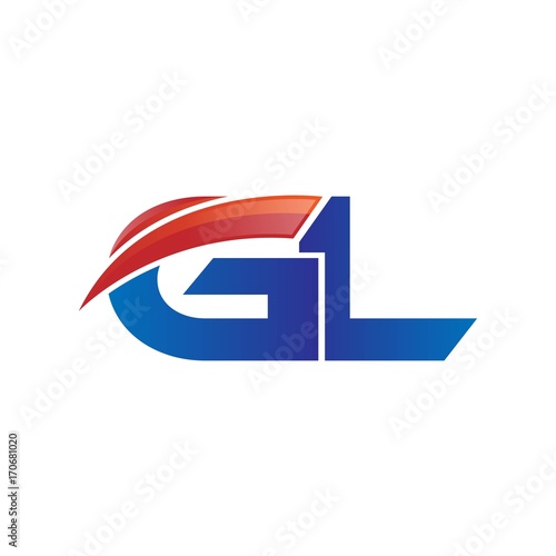 modern vector initial letters logo swoosh gl red blue