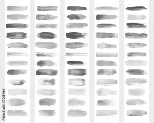 Collection of transparent brush strokes for imitation of watercolor drawing. Vector illustration.