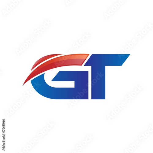 modern vector initial letters logo swoosh gt red blue
