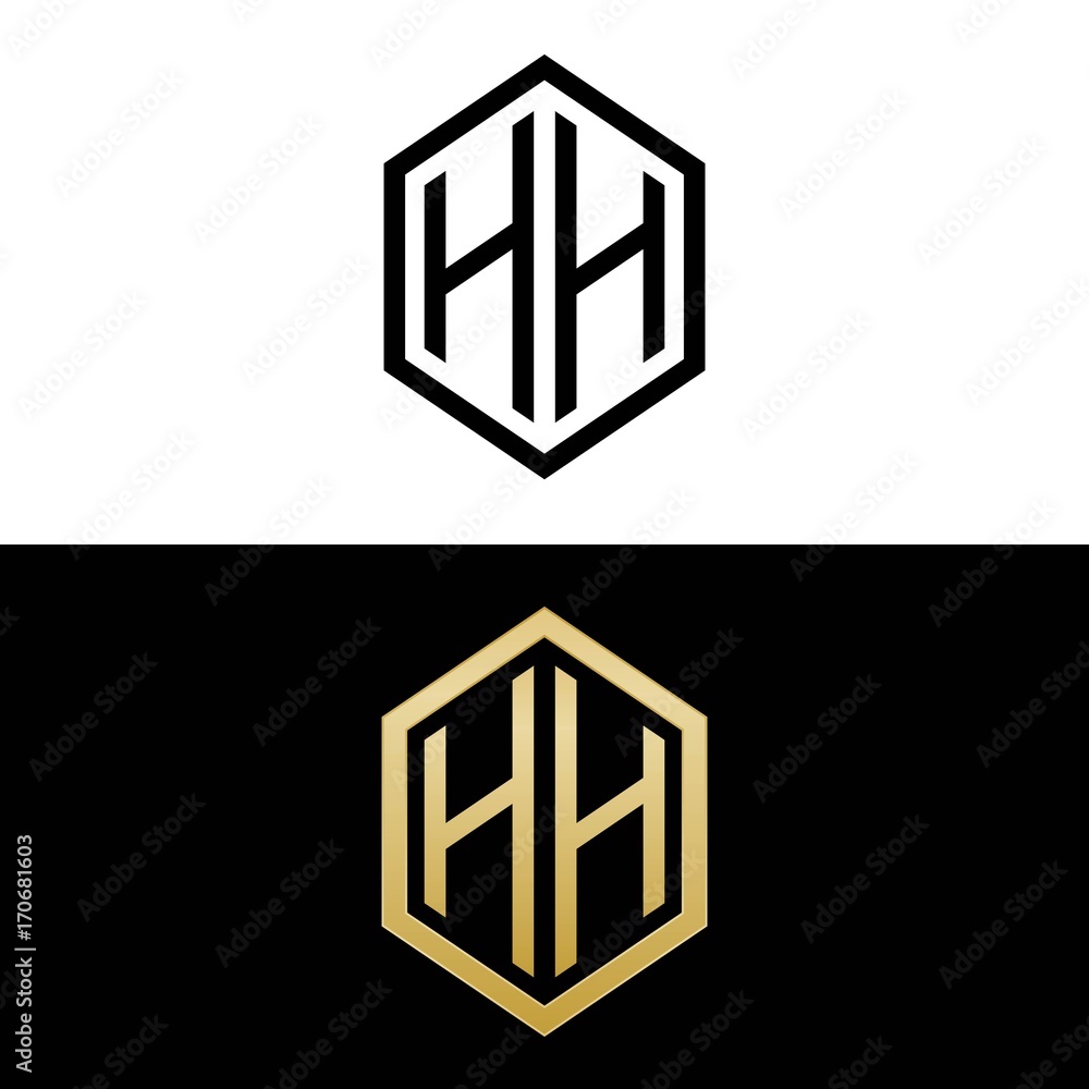 initial letters logo hh black and gold monogram hexagon shape vector initial letters logo hh black and gold monogram hexagon shape vector