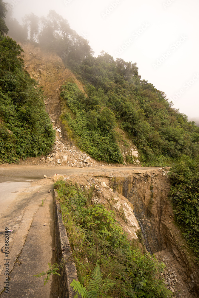 landslide across mountain road in the Andes of Ecuador