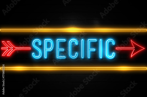 Specific  - fluorescent Neon Sign on brickwall Front view