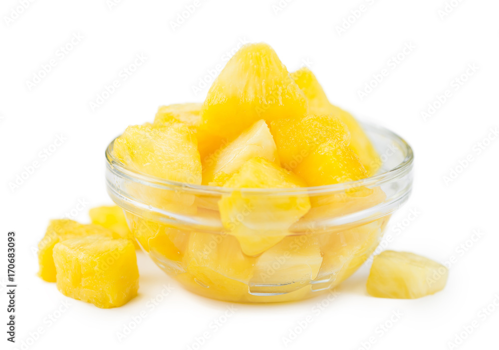 Fresh made Sliced Pineapple over white Fresh made Sliced Pineapple over white