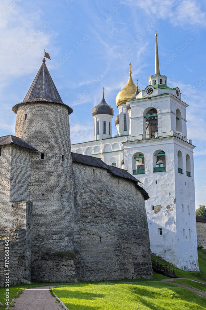 Stone fortress of ancient Russia in Pskov