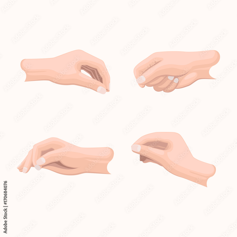 Realistic Hand Set with Fingers Positions on White