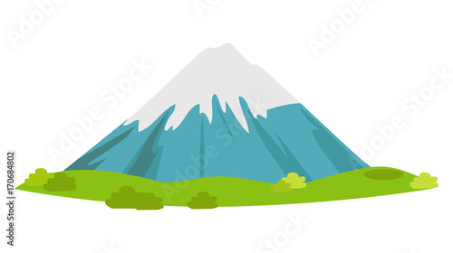 Snowy Mountain with Green Meadow at Foot Vector