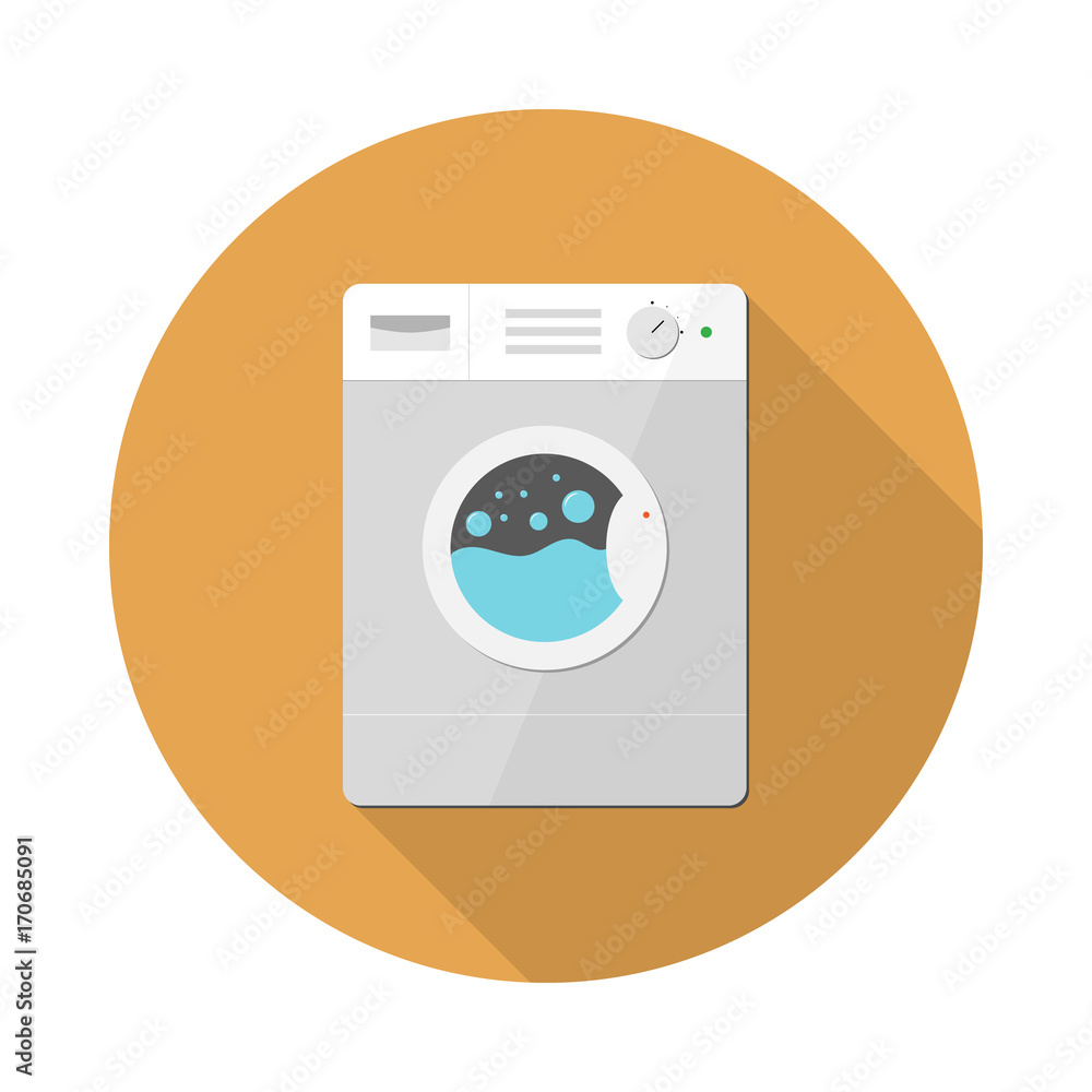 Washing machine icon in flat style with long shadow, web icon, isolated, colored Washing machine icon in flat style with long shadow, web icon, isolated, colored
