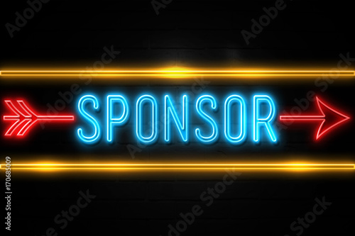 Sponsor  - fluorescent Neon Sign on brickwall Front view photo