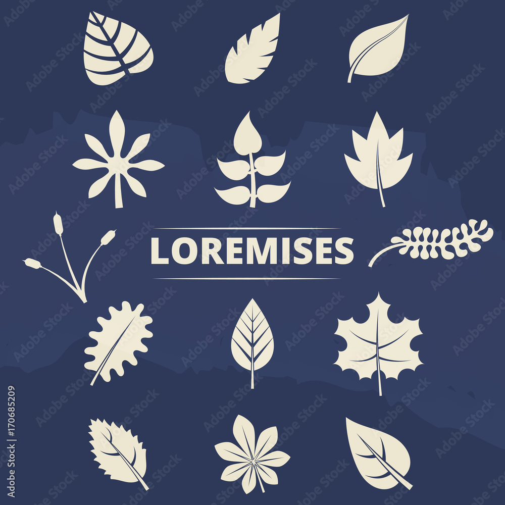 Nature elements collection - leaves and grass silhouettes set