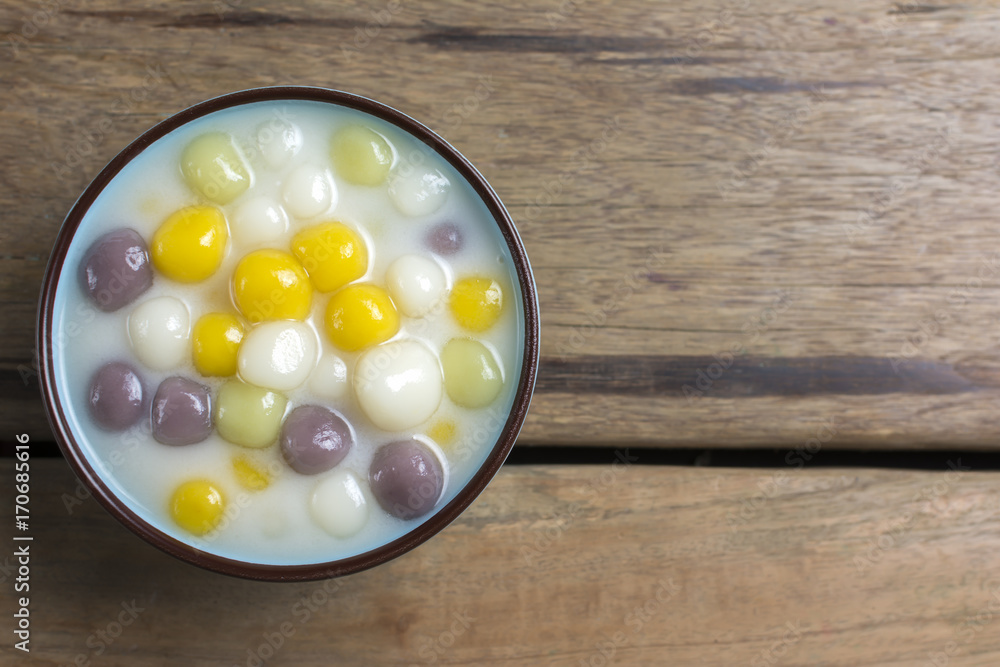 Top view dumplings in coconut cream. Top view dumplings in coconut cream.
