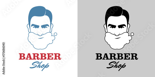 Man shaving. Razor and shaving foam. Barbershop emblem