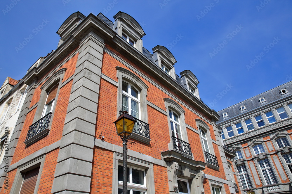 Fototapeta premium Colorful facades in the old town of Boulogne sur Mer, Cote d'Opale, Pas de Calais, Hauts de France 
