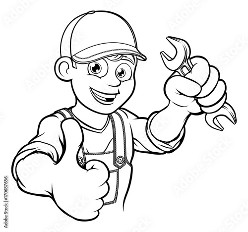 Mechanic or Plumber Handyman With Spanner Cartoon