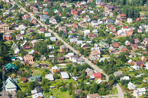 above view of rural houses in Moscow Region