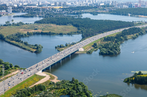 bird's eye view of Novorizhskoye Shosse over river