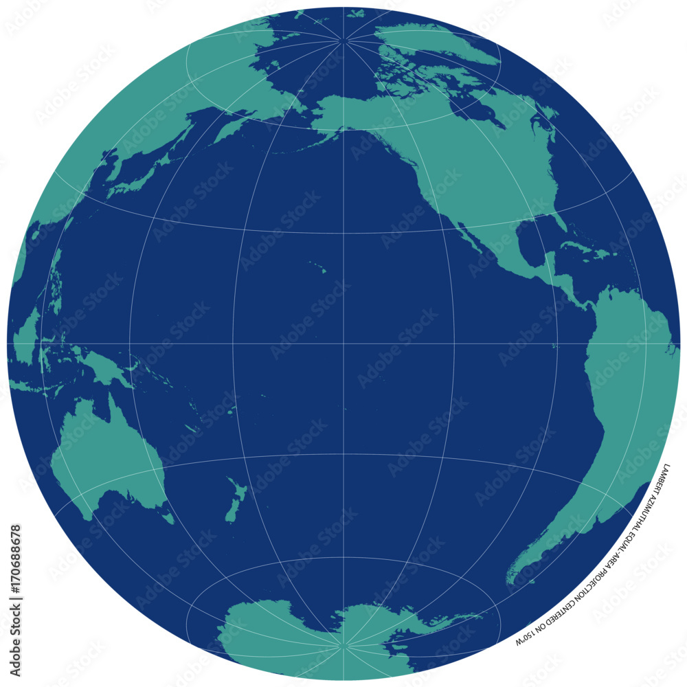 Detailed vector map of the Pacific Ocean and surrounding continents