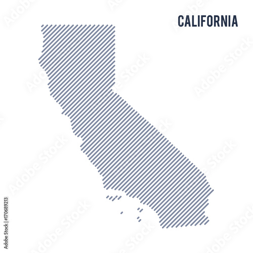 Fototapeta Naklejka Na Ścianę i Meble -  Vector abstract hatched map of State of California with oblique lines isolated on a white background.