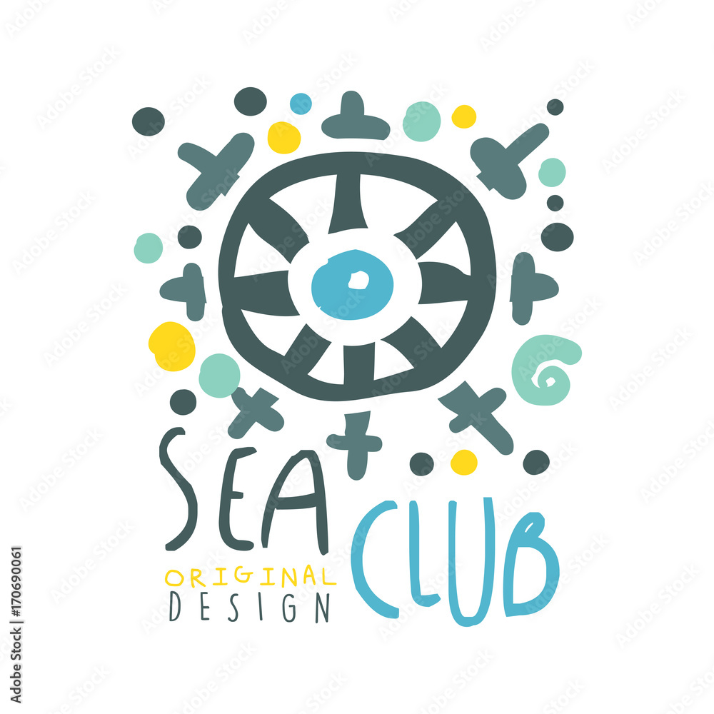Sea club original logo design, summer travel and sport hand drawn colorful vector Illustration Sea club original logo design, summer travel and sport hand drawn colorful vector Illustration