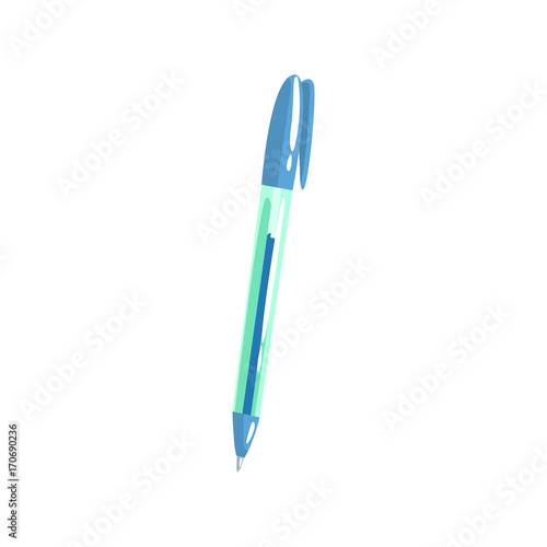Blue ballpoint pen, office tool cartoon vector Illustration