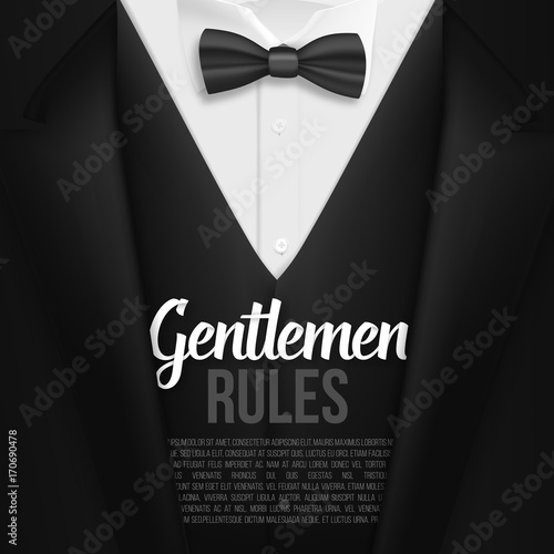 Illustration of Vector Black Suit. Gentlemen Rules List Template. Realistic Vector Mens Suit photo