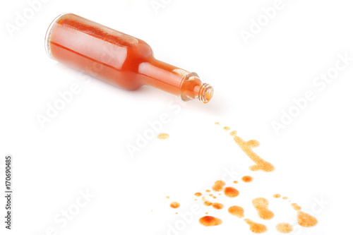 hot chili sauce with a drop on a white background