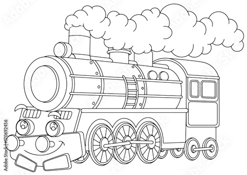 Cartoon funny looking steam train - isolated vector - illustration for children