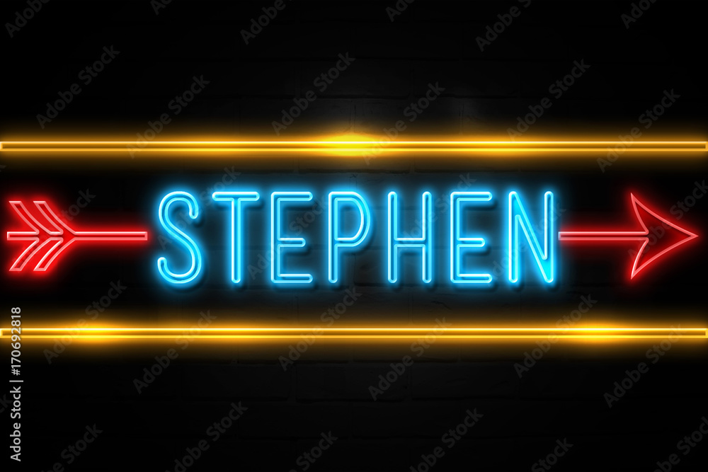 Stephen  - fluorescent Neon Sign on brickwall Front view