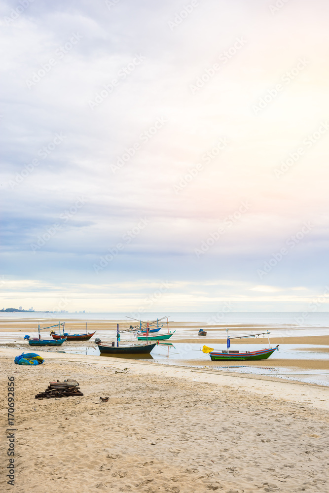 Old wooden fishing boat on the Hua Hin beach Old wooden fishing boat on the Hua Hin beach